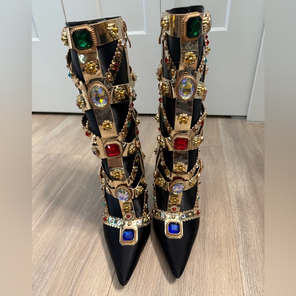 Embellished Black Stiletto Boots - Picture 1 of 9
